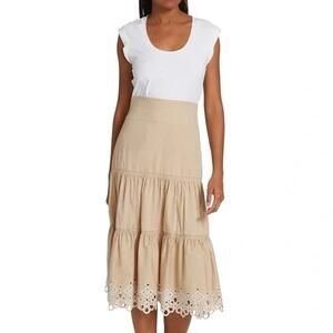 Veronica Beard Amaia Dress White Eyelet Khaki Brown Sz XS - Tiny Spots